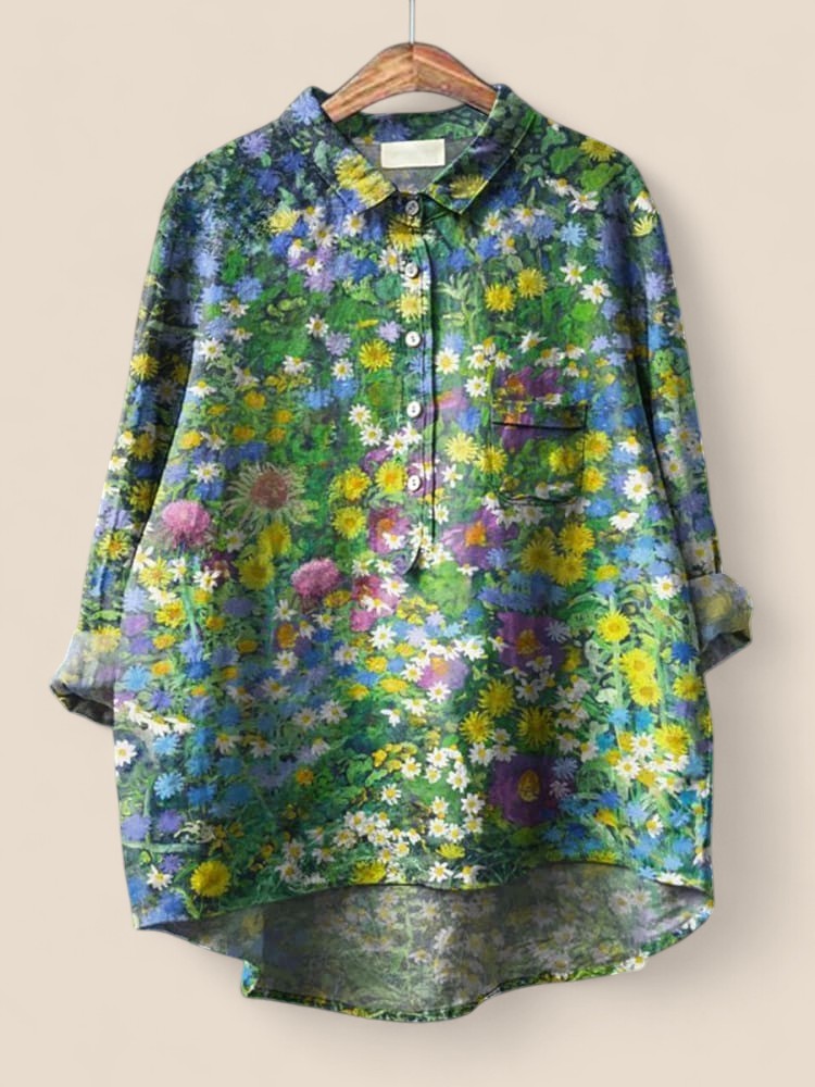 Hazel - Women's Casual Floral Art Print Shirt
