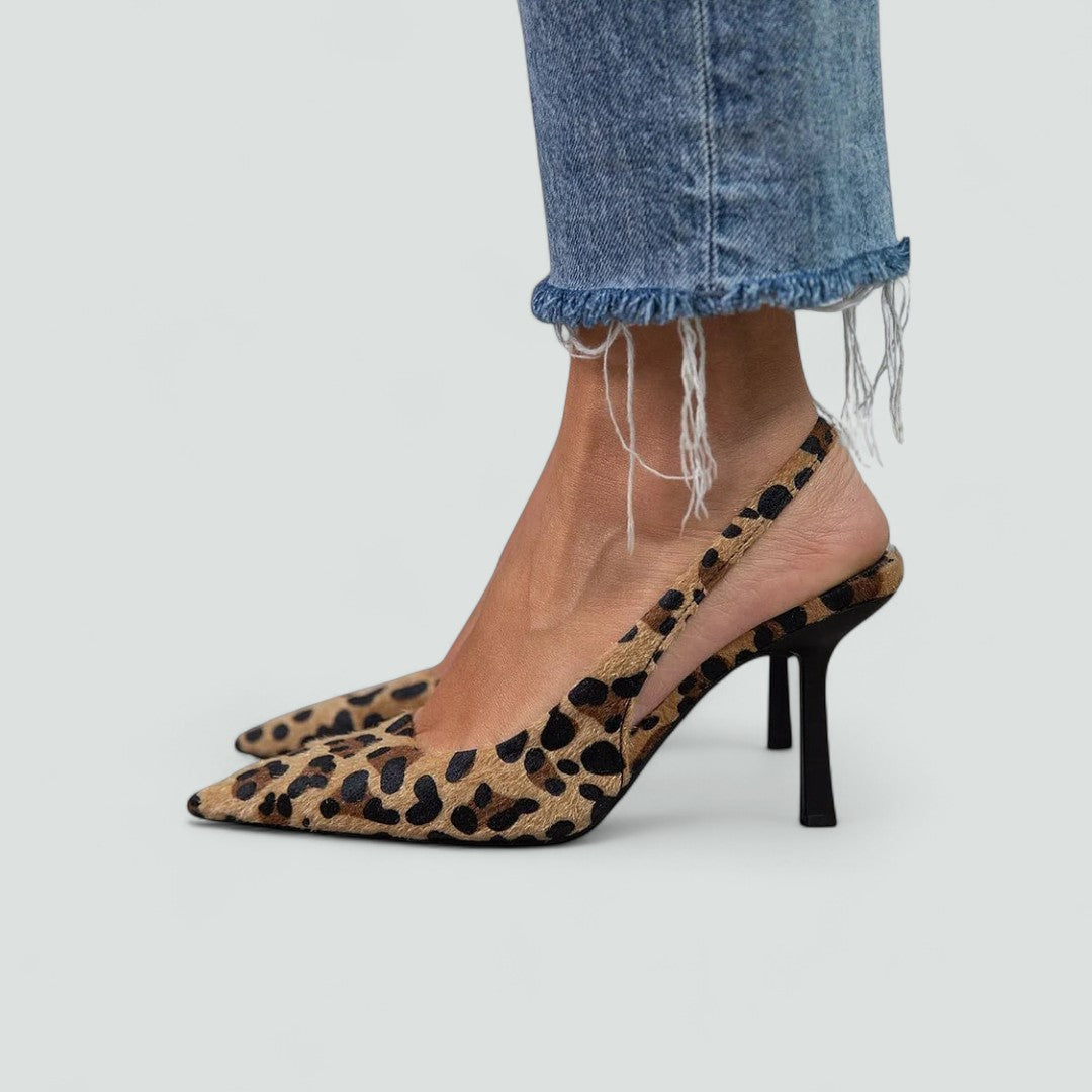 Maria - Pointed Toe Leopard Print Slingback Khaki Stiletto Heels