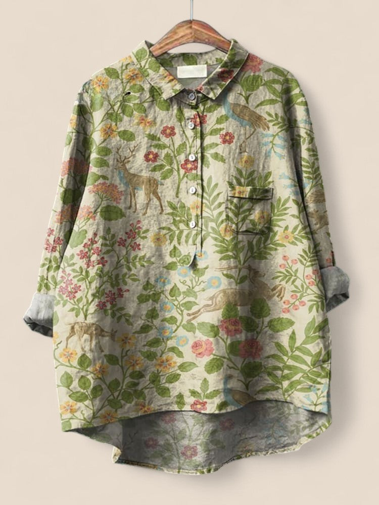 Paige - Vintage Floral And Animal Art Print Shirt
