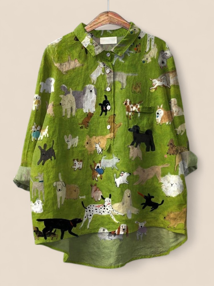 Grace - Charming Dog Art Print Lightweight Cotton Shirt