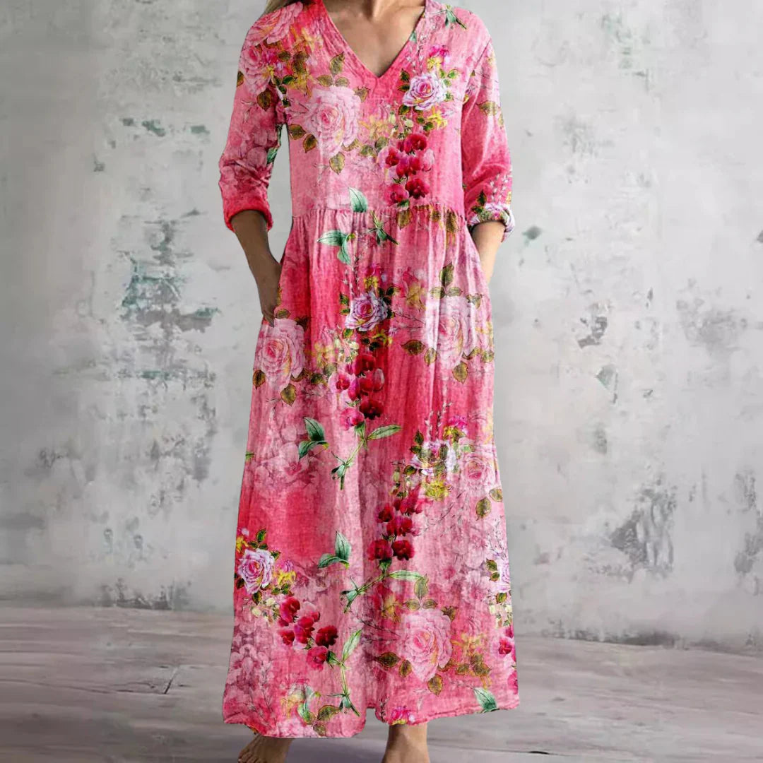 Kathleen – Floral V-Neck Maxi Dress 